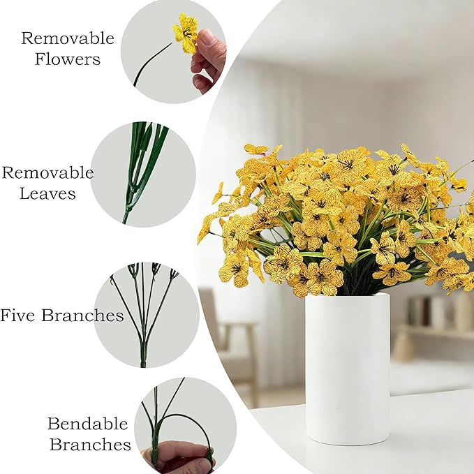 20 Bundles Artificial Flowers for Outdoors, UV Resistant Fake Flower with Plastic Plants, Faux Silk Flowers for Outdoor Planters , Fake Realistic Plant for Outside Front Porch Patio Decor-Yellow