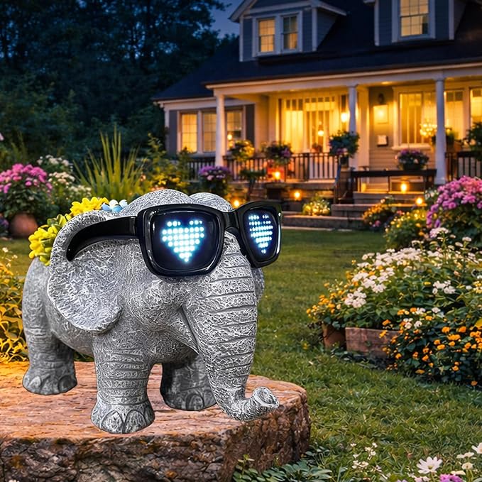 Solar Garden Outdoor Statues Elephant with Succulent and LED Lights –Outdoor Decor Ornament for Patio, Backyard, or Lawn – Gifts for Mom Grandma(9.06" D x 5.31" W x 5.71" H)