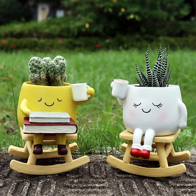 Dolkgy Cute Plant Pots Face Planters Set, Fun Head Planters Cactus Succulent Pots for Indoor Outdoor Plants, Unique Flower Vase Gift Kit for Plant Lover
