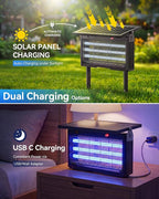 𝟐𝟎𝟐𝟔 𝐔𝐩𝐠𝐫𝐚𝐝𝐞𝐝 Solar Bug Zapper Outdoor, Mosquito Zapper Waterproof Electric Fly Zapper Rechargeable Mosquito Killer, Cordless Fly Insect Trap for Yard, Patio, Home, Garden, Camping