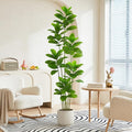 Ficus Tree Artificial Plants Indoor, 7FT Tall Fake Trees in White Pot, Large Potted Silk Floor Plant Artificial Trees, Green Lifelike Faux Ficus Tree for Home Room Office Porch Decor-Green
