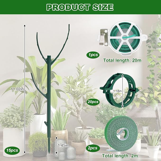 15pack Adjustable Plant Support Pole Stackable Indoor/Outdoor Support Pole with Clamps, Suitable for Supporting Monstera and Climbing Plants, Garden Accessories, Perfect Replacement for Plant Stakes