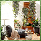 2-Pack Fake Hanging Plants, Faux Hanging Plant Artificial Greenery for Living Room Bedroom Boho Wall Shelf Indoor Outdoor Decor (Purple Feather Leaf)