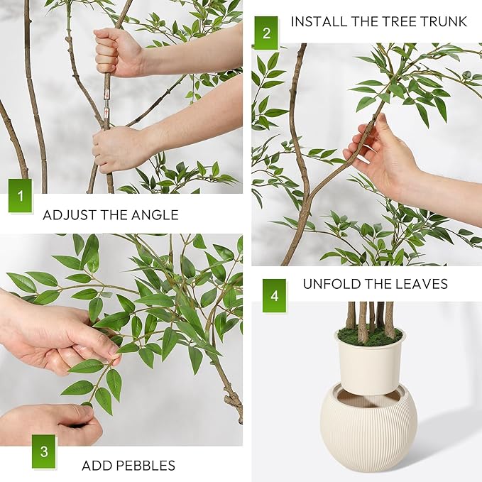 GarveeHome Artificial Plants Indoor,7 ft Tall Faux Floor Plant in Pot, Nandina Artificial Tree with White Planter for Home Decor Office Living Room