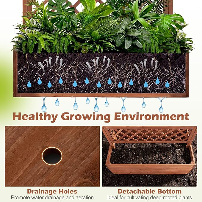 Giantex Raised Garden Bed with Trellis, 72'' Wooden Planter Box Outdoor w/Privacy Screen Roof, Large Vertical Garden Planter w/Drainage Holes for Climbing Plants, Patio Balcony Backyard