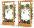 Happygrill 70" Raised Garden Bed with Trellis, 2 Pack Wood Planter Box w/Hanging Roof, 2 Side Trellises, Open-Ended Base for Flower, Climbing Plant, Plant Container for Garden