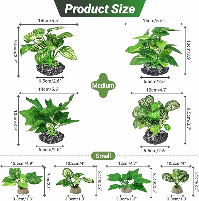 GOZILLA Silk Fish Tank Plants,Reptile Artificial Plant,Reptile Plants for Terrarium,Aquarium Decorations Accessories Set,Resin Driftwood Artificial Silk Aquarium Plant for Fish Tank.(8PCS/A-Set)