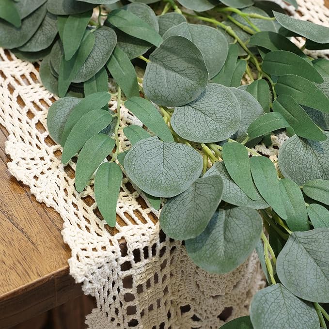 Mizii 2 Strands Artificial Vines Eucalyptus Garland 79" Fake Vine with Silk Green Leaves Faux Hanging Plants Greenery Decorations for Bedroom Table Centerpieces Party Wedding Room Decor (Eucalyptus)
