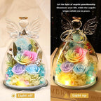 FIACO Gifts for Women Birthday Preserved Rose Forever Flower in Glass Angel Figurines Fresh Flowers for Delivery Prime for Mom Real Orange Roses for Grandma Sister Wife Her from Daughter