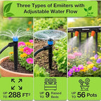 MIXC 300FT Drip Irrigation System Kit, Automatic Garden Misting Watering System with 100FT 1/2" & 200FT 1/4" Irrigation Tubing, Fitting, Adjustable Emitter for Greenhouse Lawn Raised Bed Potted Plant