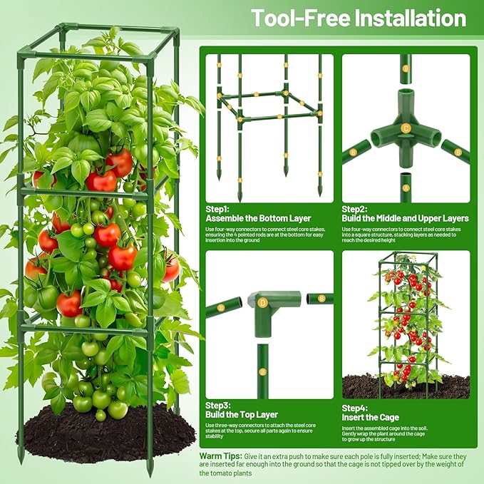 Legigo 6 Pack Square Tomato Cages- 45 Inch Heavy Duty Tomato Trellis for Climbing Plants Outdoor, Tomato Plant Support Stakes Cage Garden Trellis for Garden Raised Garden Bed Cucumbers Vegetables
