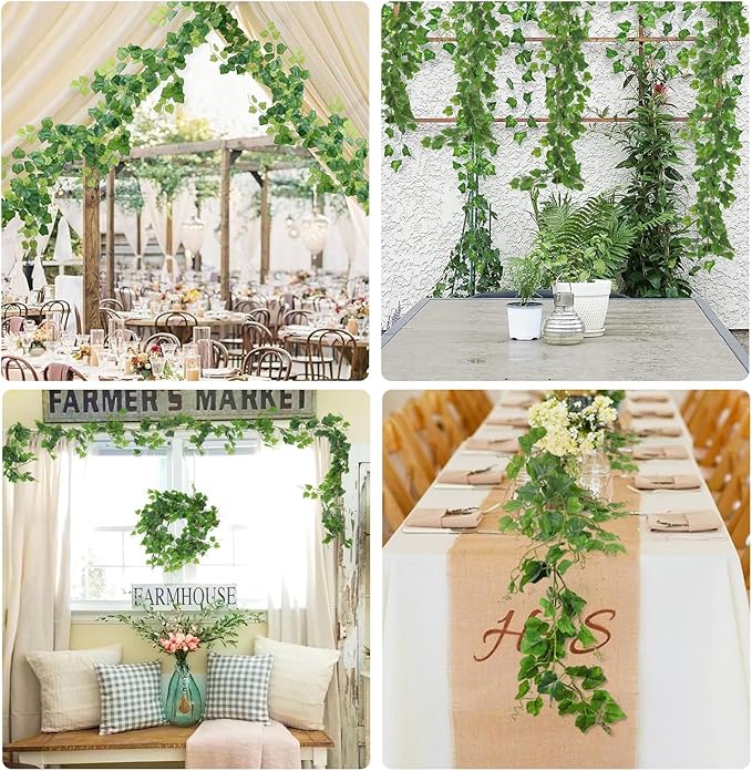 RECUTMS Artificial Vines Ivy Garland 2Pcs 6Ft Fake Hanging Vine Plants Faux Green Grape Leaves Greenery Indoor Outdoor Home Office Garden Wedding Jungle Beach Birthday Party Arch Table Spring Decor