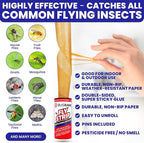 Fly Strips Indoor Sticky Hanging 48pk with Pins. Non Toxic Outdoor Fly Trap Indoor for Home. Flies Tape Paper Trap Ribbon Roll for House Gnat Fruit and Housefly. Bug Catchers for Inside Home Flypaper.