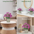 2 Pack Small Fake Plants Potted Artificial Plants Artificial Flowers Potted Faux Flower Daisy with Eucalyptus Leaves for Home Decor Office Room Farmhouse Indoor Table Bathroom Decor（Purple）