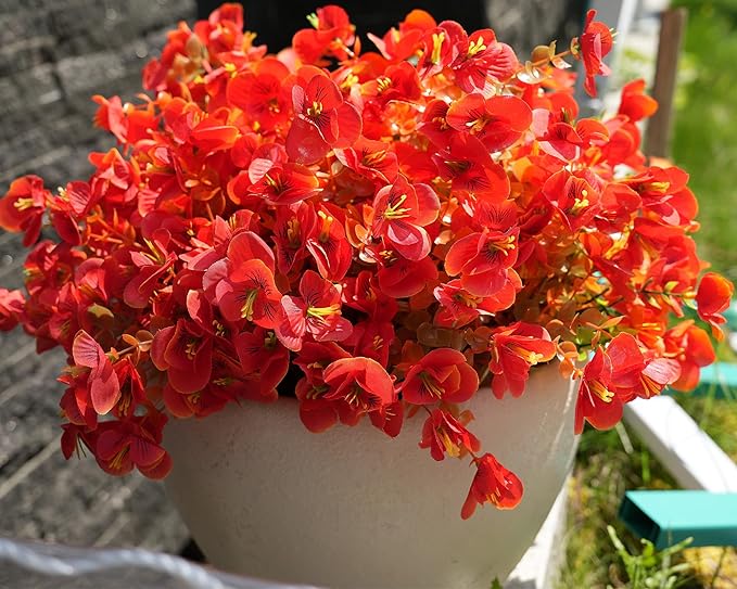 Artificial Flowers for Outdoor, UV Resistant Fake Silk Pansies Flowers, Realistic Faux Plants for Outside Indoor Porch Patio Window Box Planter Home Decor (12, Orange)