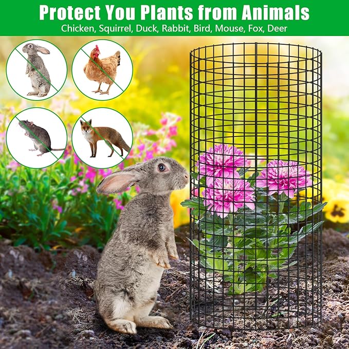 5 Pack Plant Protector from Animals, 24x12 inch Wire Plant Cages Mesh Plant Cage Garden Plant Protector, Sturdy Bunny Barricades Chicken Wire Cloche Plant Protectors for Keeping Bunny Animals Out