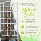 Dura-Trel Melrose Vinyl Garden Trellis, Outdoor Plant Support PVC Grid, White, 35" x 75" - Wall Mount with Steel Ground Anchors for Climbing Vine, Flower, and Vegetable Plants