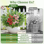 Alupssuc 48Pcs Artificial Flowers and Plants,UV Resistant & No Fade Fake Plastic Greenery Shrubs for Home Garden, Pathway, Front Porch-Spring Summer Decor, Indoor/Outdoor Use, Red Purple Pink Blue