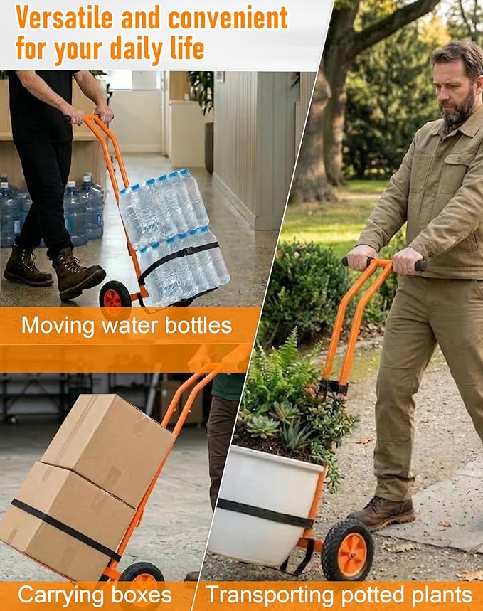 Heavy Duty Plant Caddy with Wheels, Plant Dolly Cart, Adjustable Grabbing Arm & Suction Cups for Easy Plant Movement, Versatile Indoor/Outdoor Plant Dolly Trolley Cart with Strap, Orange