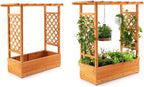 LDAILY Raised Garden Bed with Trellis, Above Ground Garden Bed with Hanging Roof, Side Trellis, & 4 Drainage Holes, Planter Box for Outdoor Climbing Plants Vines Flowers (2, 43.5"L x 17.5"W x 44.5"H)