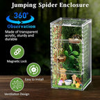 Jumping Spider Enclosure Kit, Small Acrylic Reptile Terrarium with Magnetic Door, Bug Habitat with 30 Pcs Jumping Spider Accessories for Tarantula, Mantis, Small Reptiles, 4" x 4" x 8"