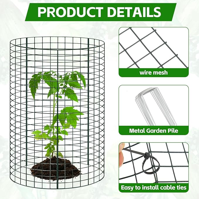 9 Packs 24"x 12" Large Wire Plant Protectors Cages to Keep Animals Out,3 Pcs Mesh Plant Cage Chicken Wire Cloche with Ground Stakes Nylon Ties Protect Plants,Shrubs,Vegetables,Garden Cloche