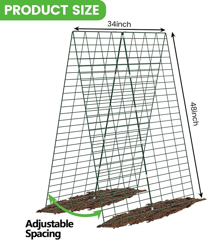 Foldable Cucumber Trellis - 2 Pack, 48" L x 34" W A-Frame Trellis, Climbing Plants Support Raised Bed Trellis with Twist Ties & Plant Bags for Outdoor Yards Gardens