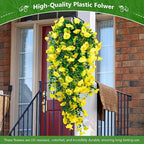 4-Pack Fake Hanging Plants, Faux Hanging Plant Artificial Greenery for Living Room Bedroom Boho Wall Shelf Indoor Outdoor Decor (Yellow Morning Glory)