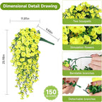 Artificial Hanging Flowers for Outdoors, 2 PCS 300 Blooms UV Resistant Morning Glory Faux Silk Vines, No-Odor Realistic Fake Plants for Garden Planter Porch Patio Decoration, Yellow