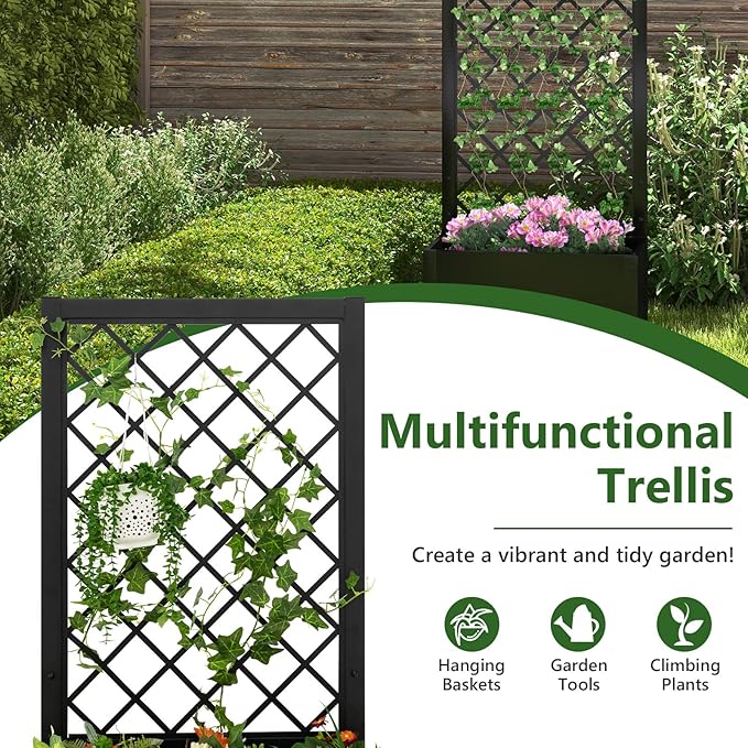 Giantex Set of 2 Raised Garden Bed with Trellis, 44" Metal Vertical Planter with Garden Trellis, Diamond Lattice for Vine Plant Flower Climbing, Indoor & Outdoor Use for Yard Garden Balcony