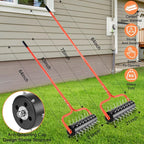 21" Rolling Lawn Aerator, 45 Preassembled Spikes, Only Needs 3-5 Minutes to Assemble, No Looseness, Good Package, 75" Long Handle with Quick Clip Connections, U-Shape Construction - Orange.