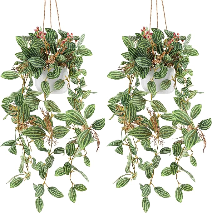 2pcs Small Artificial Hanging Plants Fake Hanging Plant with Pot Plants Indoor Decor Faux Greenery Hanging Vines Potted for Bedroom Shelf Outdoor Garden Decoration