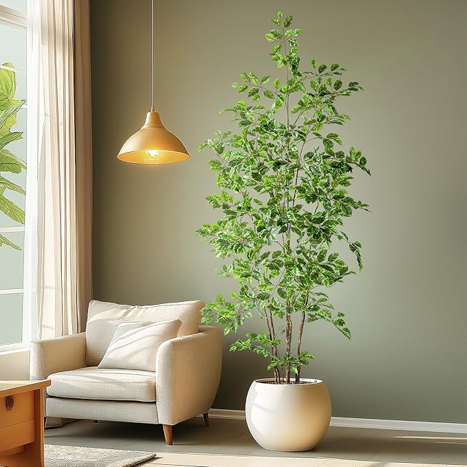 Bailikang Artificial Ficus Tree Indoor 7ft, Large Potted Faux Tree with Realistic Silk Leaves & Trunk for Home Office, Living Room Corner Decor