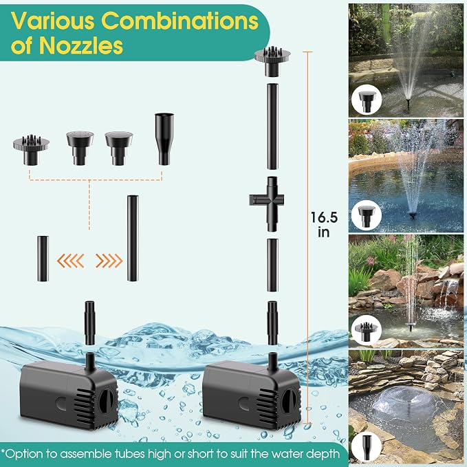 Antfraer 12W Solar Fountain Pump, Solar Pond Pump 160GPH Adjustable Flow with 16.5Ft Cord & 6.6Ft Tubing for Ponds, Wildlife Gardens, Bird Baths & DIY Water Features
