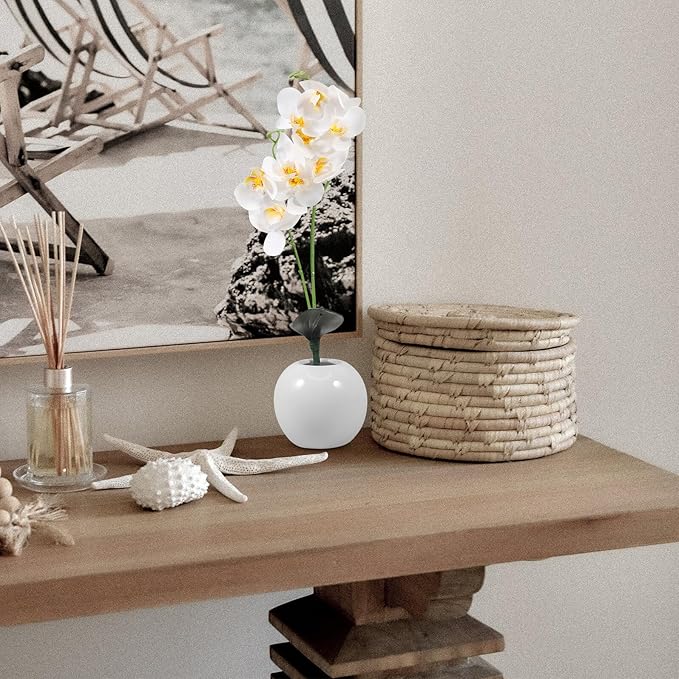 Artificial White Phalaenopsis Orchid Bonsai Faux Potted Plant Lifelike Tabletop Fake Flower Ornament Home Decor for Living Room Office