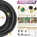 LICNCHOC GARDEN Soaker Hose 150ft,1/2 INCH Flexible Durable Garden Hose for Efficient Watering, Leak-Proof Design 100% Recycled Rubber,Ideal for Lawns,Gardens & Flower Beds