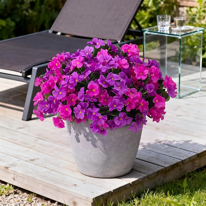 INXUGAO Artificial Flowers for Outdoors Decoration, 5 Bundles Faux Hydrangea UV Resistant Fake Arrangements Plants for Indoor Outside Garden Front Porch Spring Summer Decor, Purple