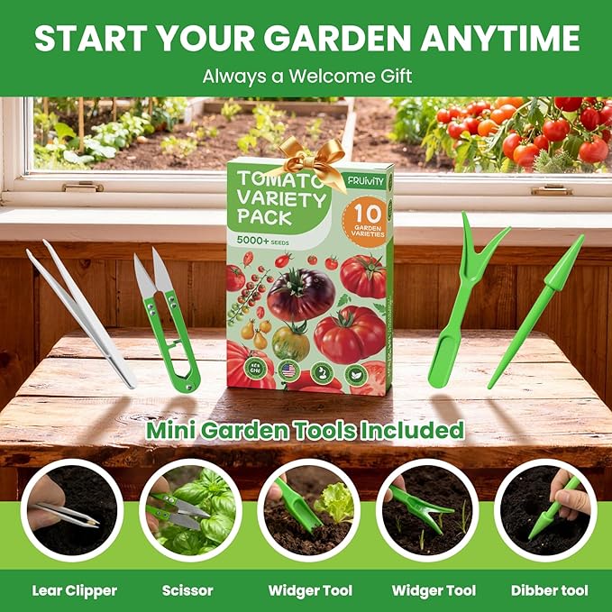 10 Pack Heirloom Tomato Seeds Variety Pack -5000+ Non-GMO Garden Seeds for Planting Outdoors & Indoor Home Gardening Gift, Roma, Chreey Tomatoes & More