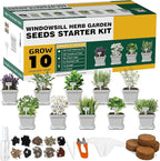 Meekear 10 Herb Seeds Garden Starter Grow Kit with White Pots, Markers, Nutritional Soil, Watering, Herb Clipper, Complete Indoor Potted Plant Growing Set for Kitchen DIY