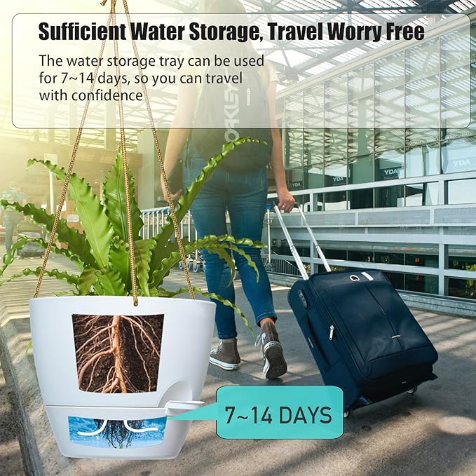 SwinDuck 10 Inch Self Watering Hanging Pots, 2 Pack Hanging Planters with 40oZ Deep Reservior for Indoor Outdoor Plants Flowers, White