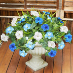 Artificial Flowers Plants for Outdoors, 6PCS UV Resistant Faux Flowers Outdoor Plants, Fake Petunias Silk Flowers for Garden Balcony Yard Porch Decor (White Blue)