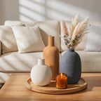 Ceramic Vase Set, Rustic Distressed Large Flower Vases in Pottery Decor, Modern Boho Farmhouse Decor for Pampa Grass, Dried & Fresh Flower, Decorative Vase for Living Room, Kitchen, Entryway, Rust Red