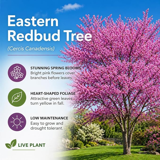 2 Eastern Redbud Tree (Cercis Canadensis) Live Plant – Brilliant Pink Spring Blooms, Hardy Ornamental Flowering Tree, Perfect for Landscapes, Yards & Gardens (2 Live Trees)