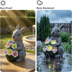 PETAFLOP Solar Garden Statues Outdoor Decor, Rabbit Figurines with Flowers for Patio Balcony Lawn Yard Decorations, Birthday Housewarming Gifts for Women Mom Grandma