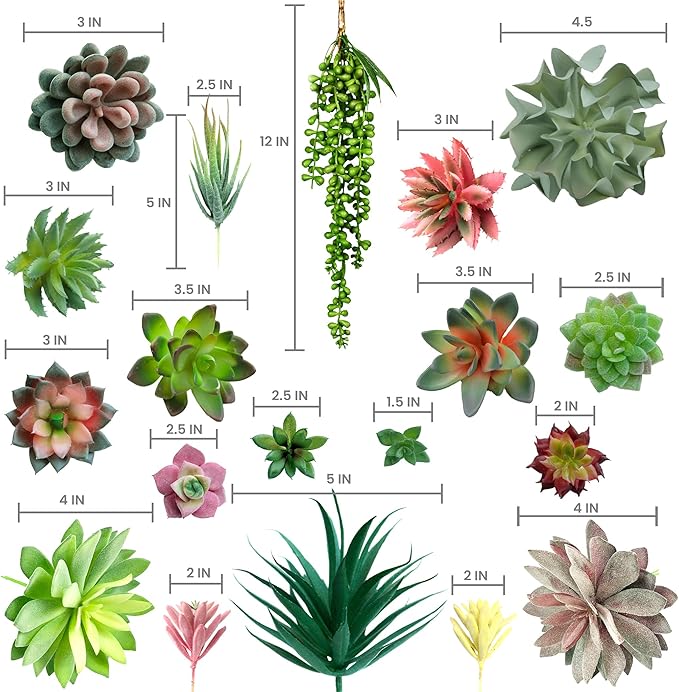 DECOROUS Fake Succulents Unpotted - 20 Pack - Realistic Succulent Plants Artificial - Large Faux Succulent Bulk DIY Home Decor - Fake Plant Cactus Greenery - Premium Mini Artificial Succulent Flowers