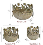 3 Piece Vintage Metal Planter Set, Rustic Distressed Farmhouse Flower Pots with Handles for Indoor Outdoor Garden, Tabletop Centerpieces & Wedding Decor