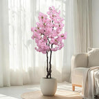 Faux Pink Cherry Blossom Tree 6ft(72in) Tall Artificial Japanese Sakura in Pot Realistic Cherry Plant Decor Handmade Natural Fake Pink Flower Tree for Wedding,Living Room,Spring Decor