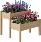 GarveeLife 34x34x29inches Two-Tier Wooden Raised Garden Bed with Legs, Large Elevated Outdoor Planter Box with 8 Drainage Holes, 352 Lbs Capacity for Vegetables, Herbs, Flowers, Backyard, Patio