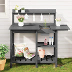 SERWALL Outdoor Potting Bench 2-Piece Set, Rot-Resistant HDPE Potting Table with Removable Sink for Outside Gardening, All-Weather Use - Gray