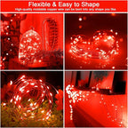 Solar Fairy Lights Outdoor, 16.4ft 50LED Red String Lights with 8 Modes, 2 Pack for Patio & Garden Decorations